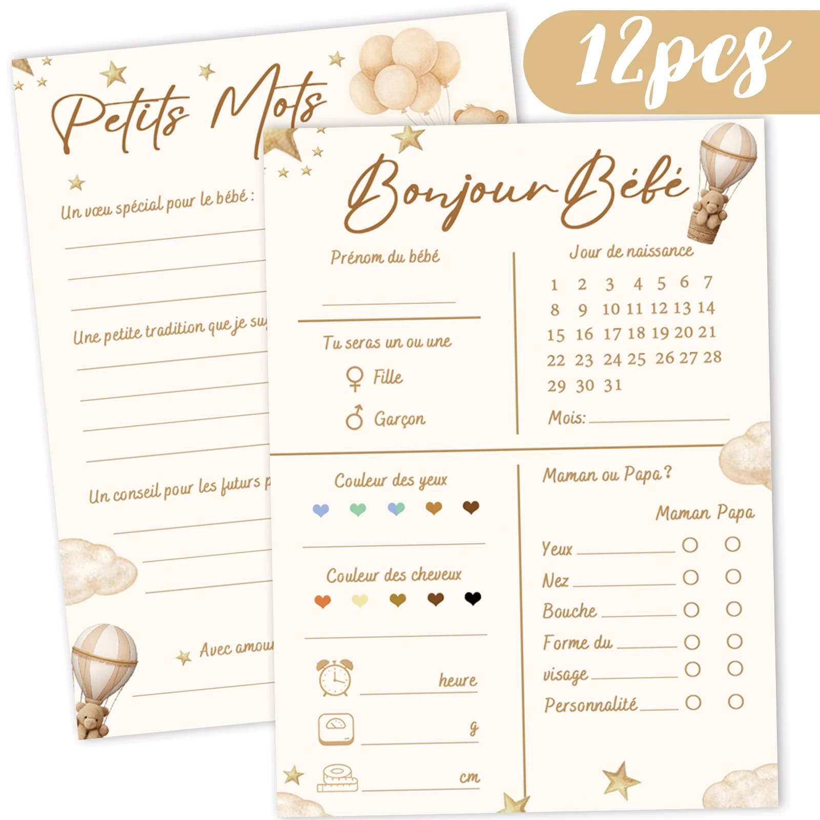 12 cartes de prédiction Cloud Star Elements - Jeu de prédiction pour le bain de bébé - Utilisé pour 