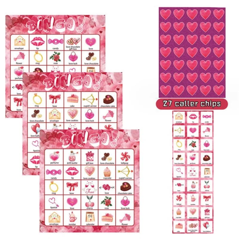 Cartes de jeu de Bingo pour la saint-valentin, accessoires pour 24 joueurs, jeux de cartes de fête p