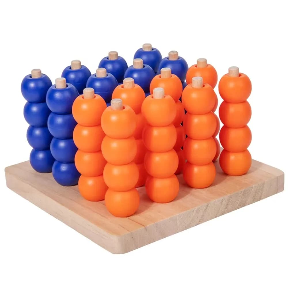 Quatre en une rangée 4 perles 3D quatre connexions Puzzle d'échecs amusant en bois Gobang stratégie 