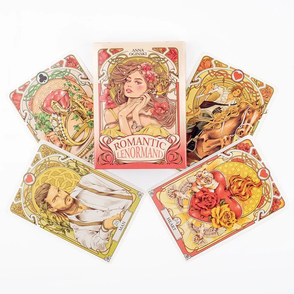 Cartes Oracle romantiques Lenormand, 37 pièces, pont 10.2x7.2cm, Vision anglaise, Art Nouveau, Motif