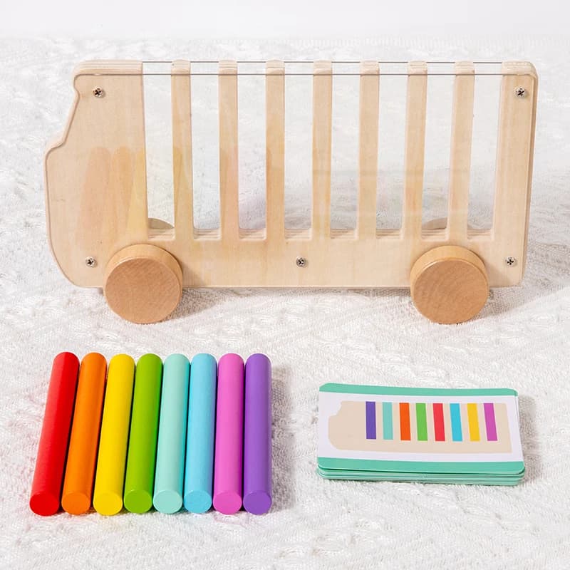 Jeu de tri des couleurs en bois, jouet en forme d'autobus pour insérer des bâtons multicolores, char