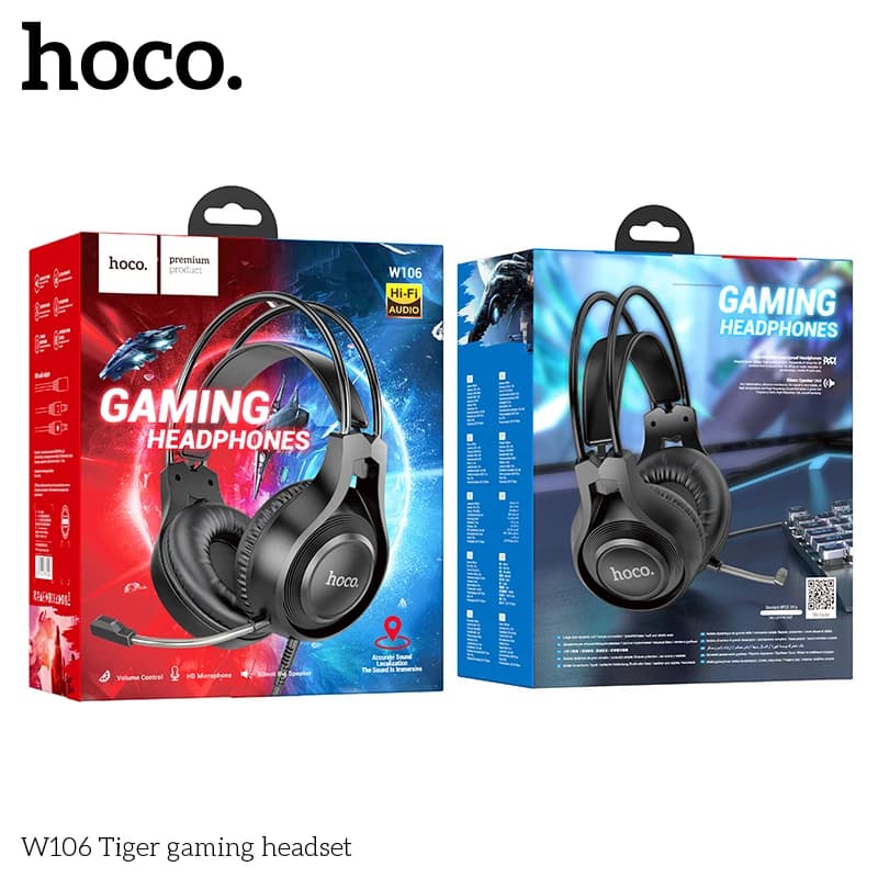HOCO W106 casque de jeu stéréo Surround basse double Ports Audio écouteur casque avec micro lumière 