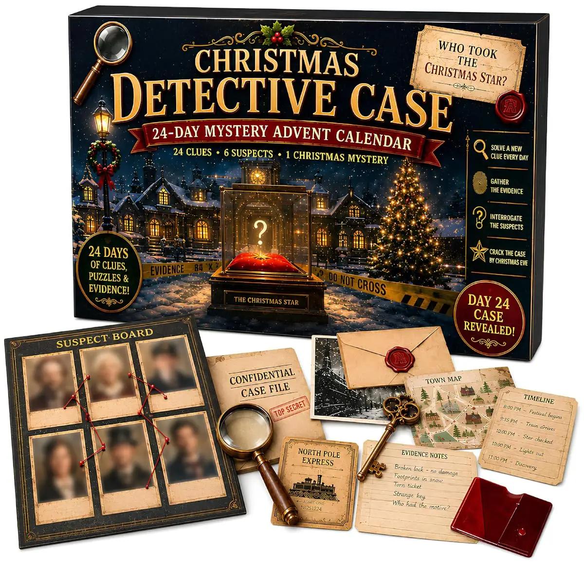 Calendrier de l'Avent Aventure Mystère de 24 Jours, Jeu de Puzzle de Noël avec 6 Thèmes d'Histoires,
