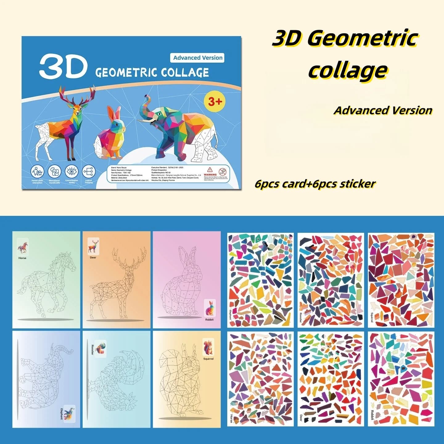 Autocollants de Puzzle animaux hétéroïdes géométriques 3D, bloc anti-Stress, dessin, autocollants fa