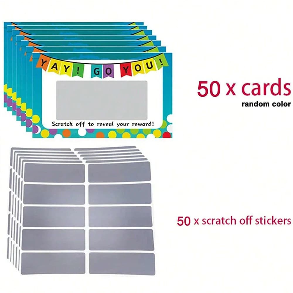 Cartes à gratter, 50 pièces, prix de jeu pour étudiants en classe, récompenses de reconnaissance sco