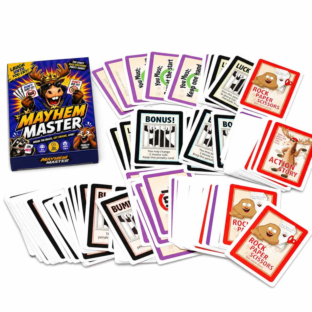 Jeu de cartes Mayhem Master Fast Reaction avec 110 cartes, défis qui brouillent les règles, jeu de m
