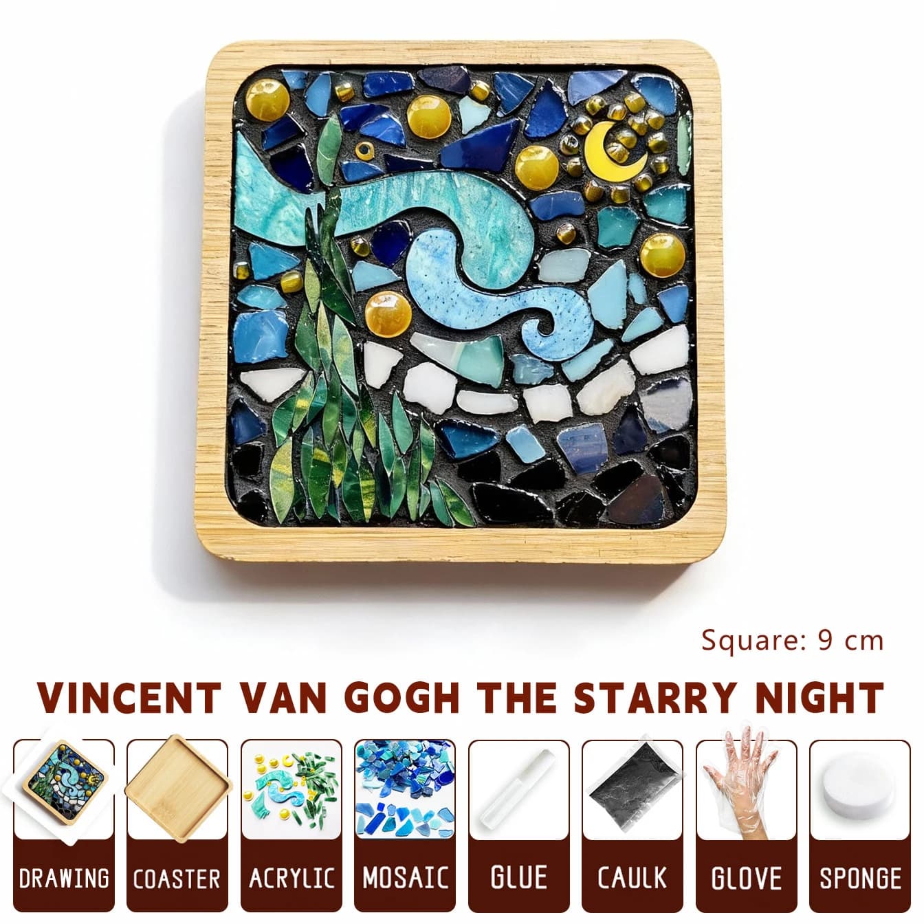 Kit de matériaux DIY pour sous-verres en mosaïque, sous-verres à coller créatifs inspirés des peintu