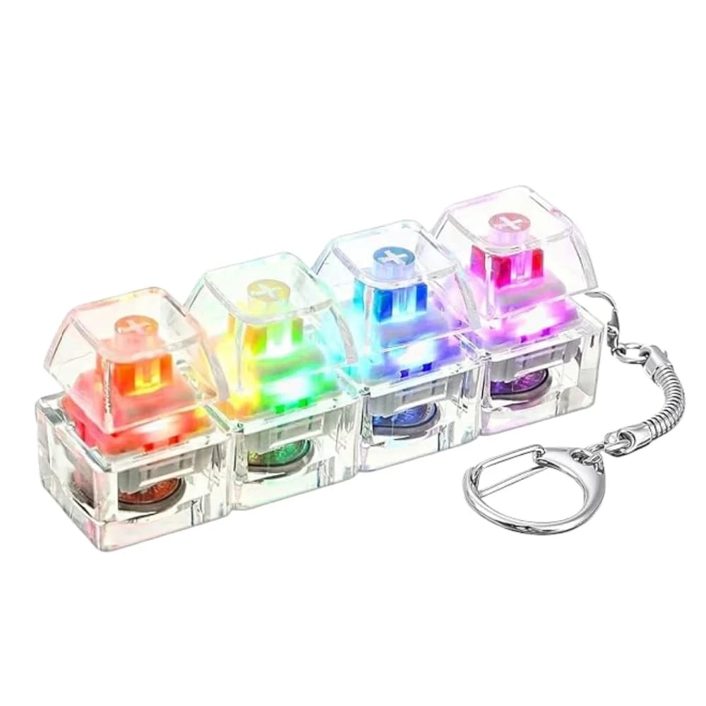 Porte-clés clavier mécanique lumineux 4 touches, bouton anti-stress, capuchon de touche pour bureau,