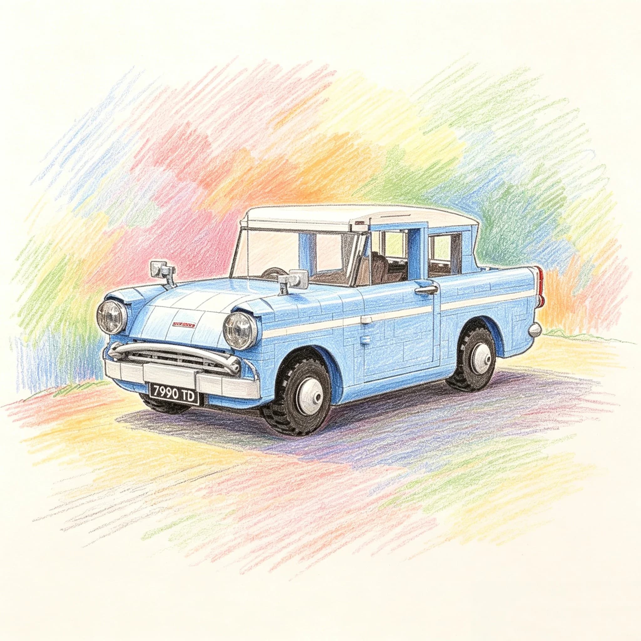 Nouveauté 2026 : Voiture Volante Ford Anglia du Monde Magique – Modèle de Blocs de Construction, Jou