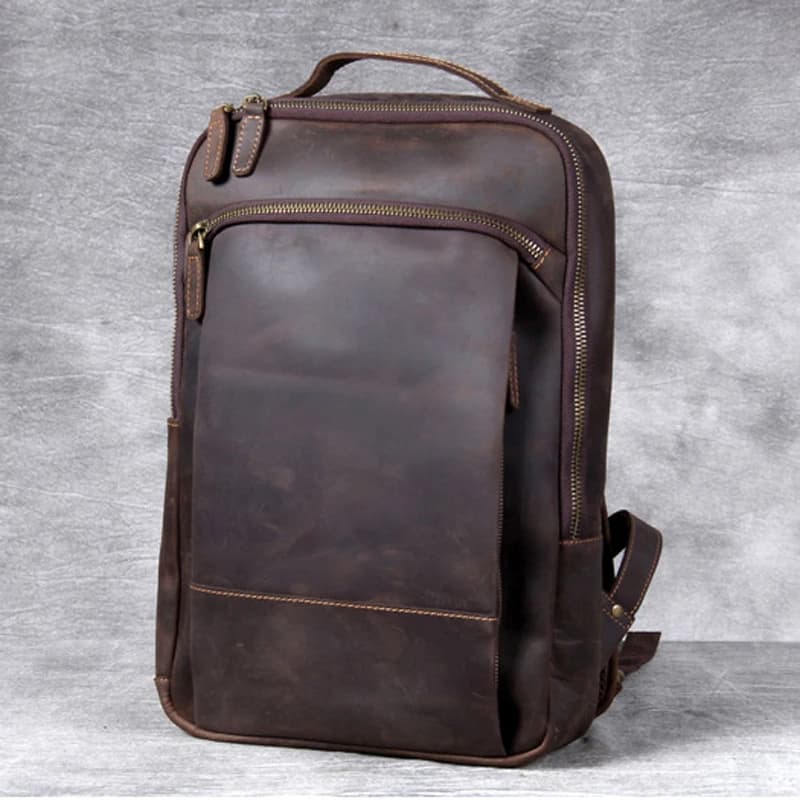 Vintage Crazy Horse sac à dos en cuir véritable hommes sac à dos ordinateur portable en cuir quotidi