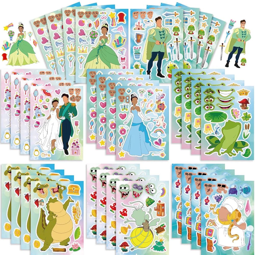 Autocollants puzzle Disney La Princesse et le Grenouille, 8/16 feuilles, jeu amusant pour créer un v