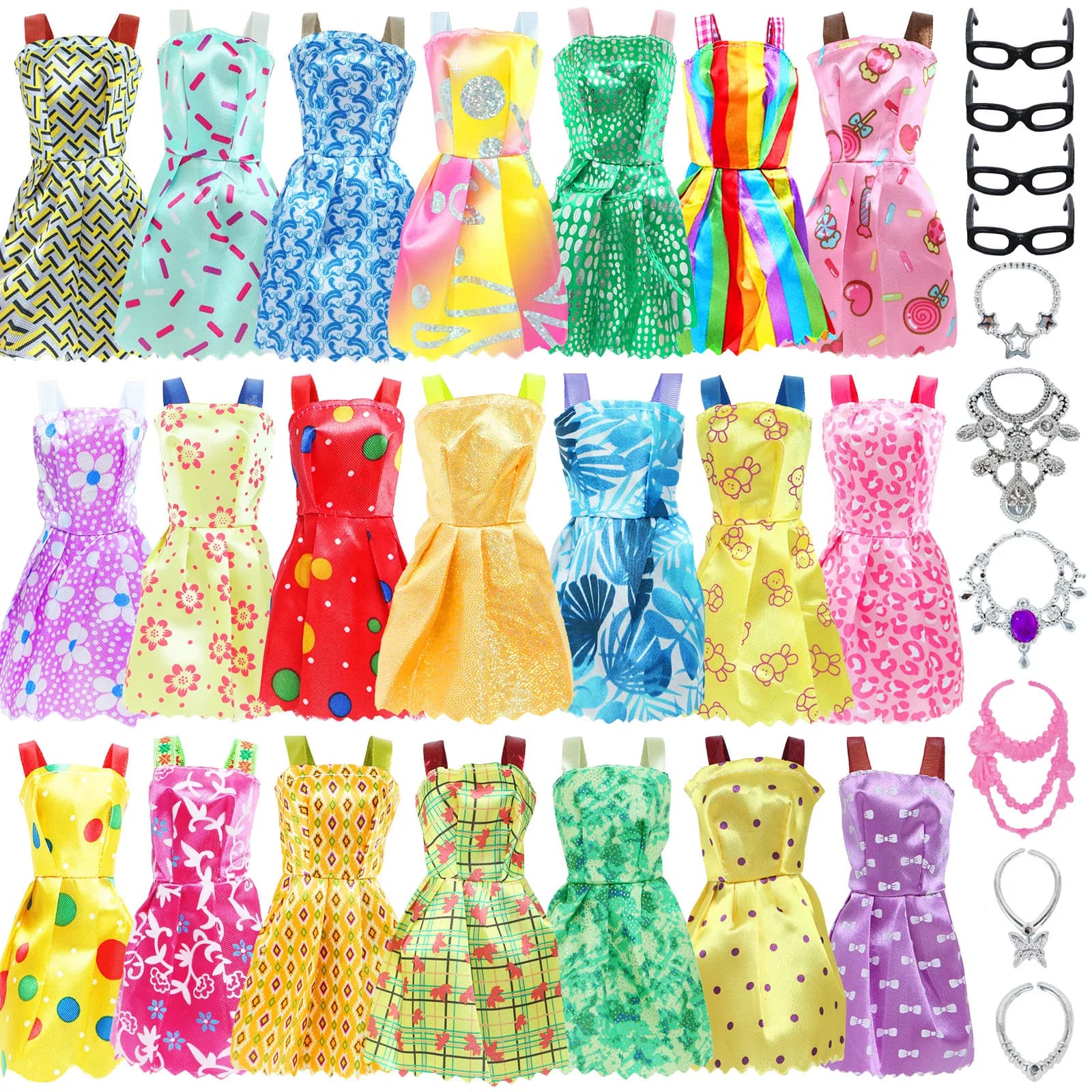 20 pièces aléatoires d'accessoires pour poupées de 11,5 pouces, 10 mini-robes, 6 colliers, 4 lunette