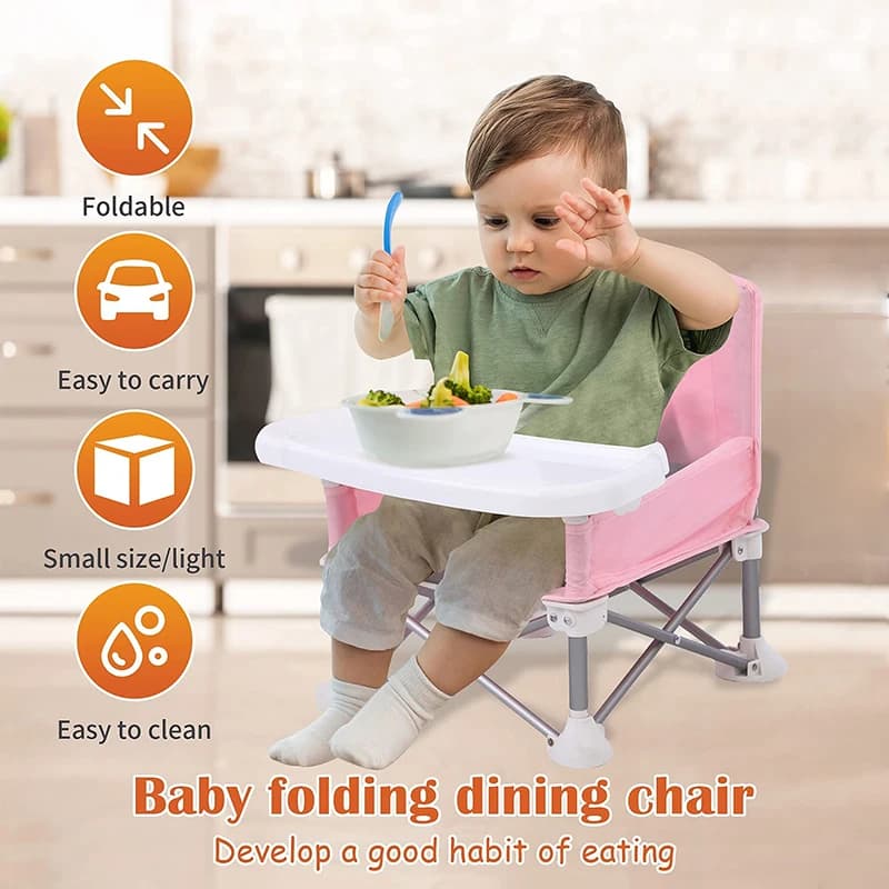 Chaise de salle à manger portable pliable pour bébé avec assiette et ceinture de sécurité, chaise de