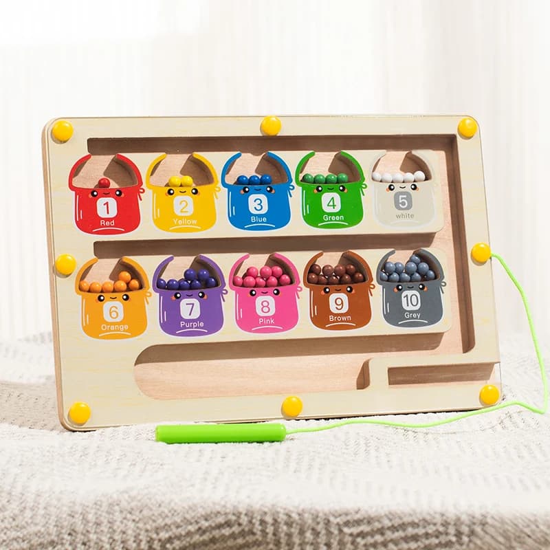 Jeux de tri de couleurs magnétiques Montessori, tableau de labyrinthe, stylo, jeux de perles mobiles