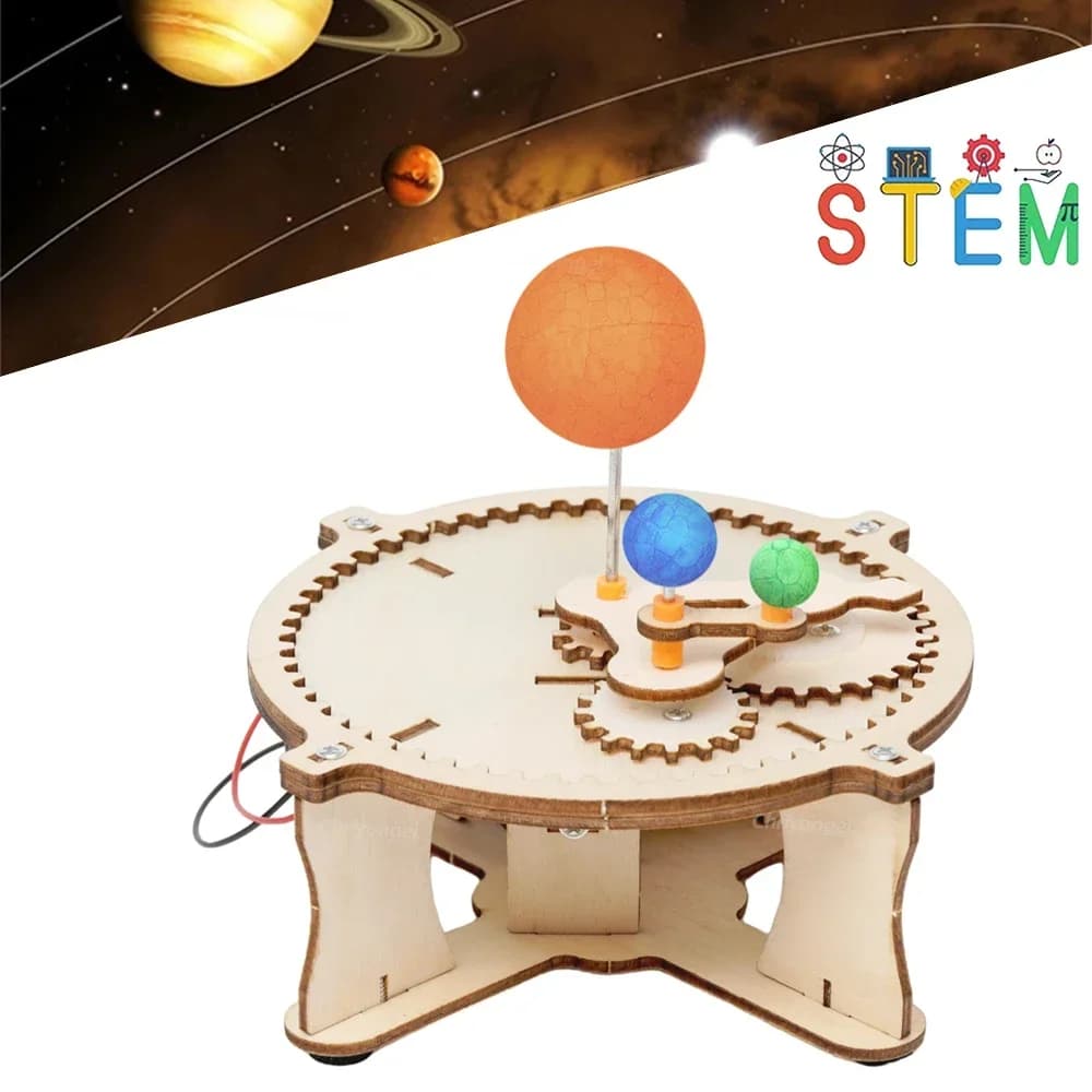 Modèle de système solaire en bois, soleil, terre, lune, planète, Puzzle pour enfants, ensemble mécan