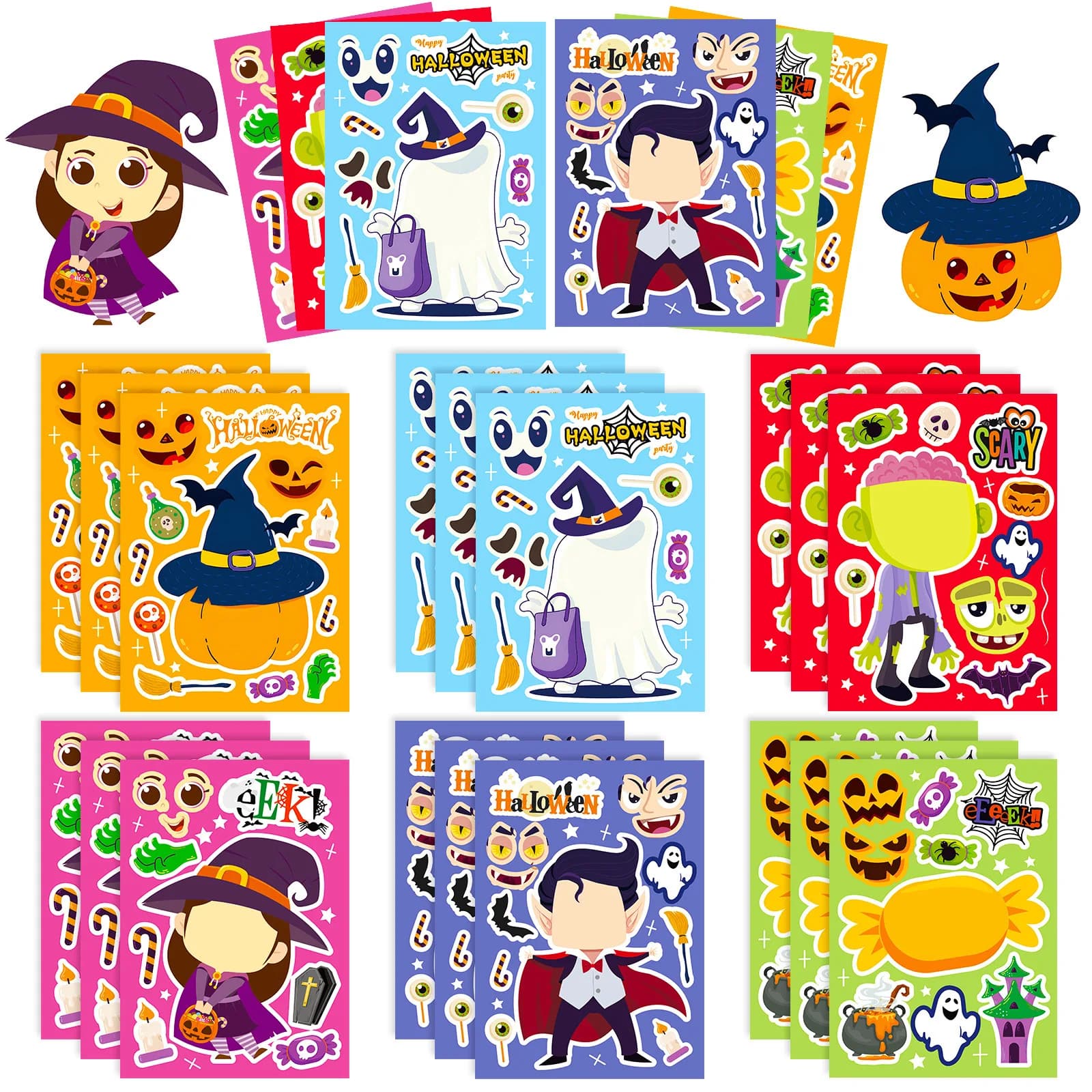 Jeu d'autocollants de puzzle d'Halloween pour enfants, fantôme mignon, vampire, faire un visage, ass