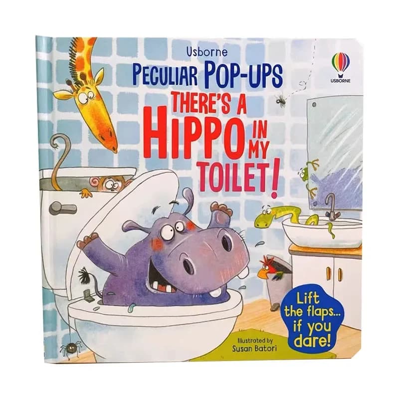 Usborne-Livre d'histoire d'images 3D Pop-UPS, il y a un hippopotame dans mes toilettes, livre d'acti