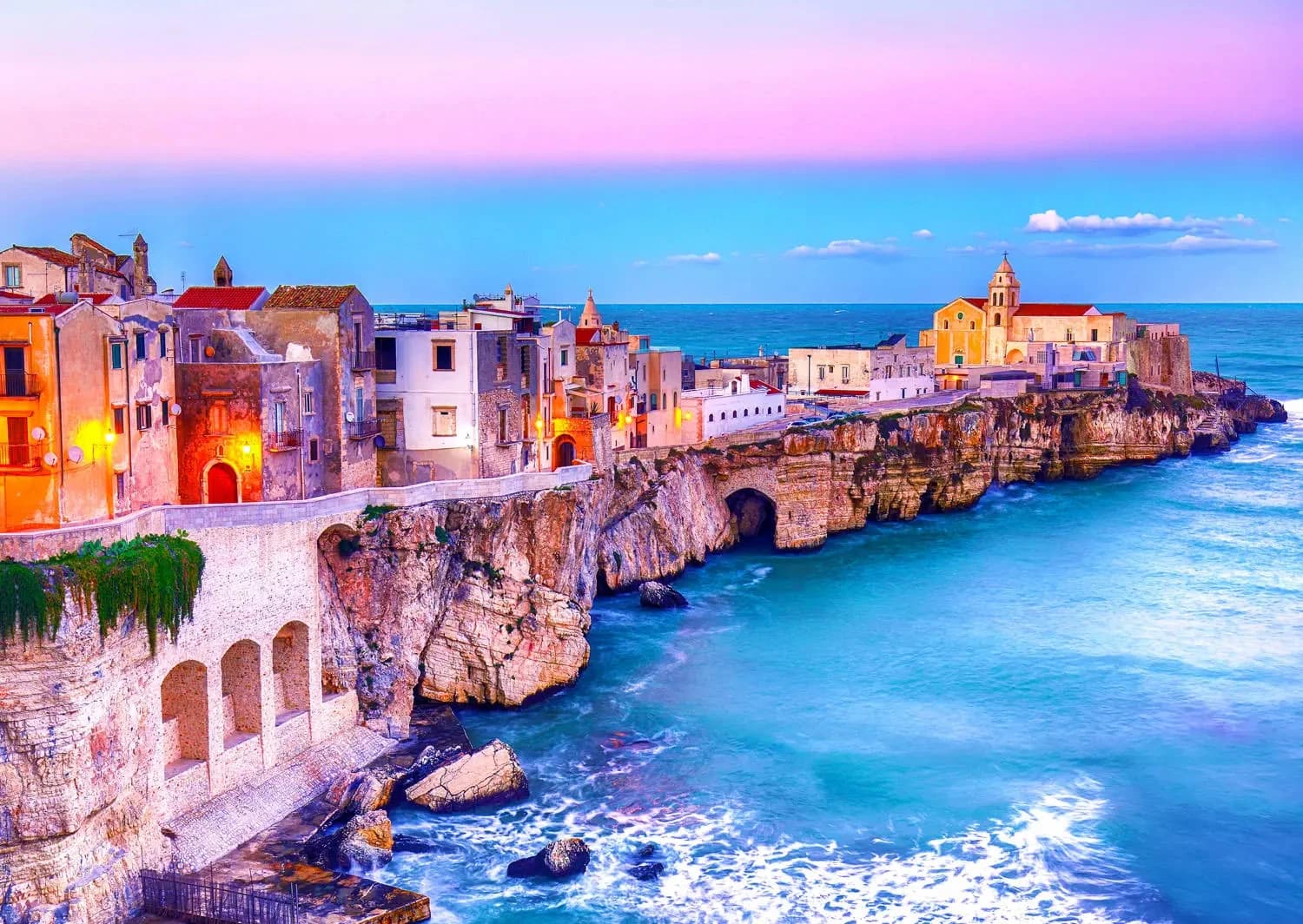 Puzzle 1000 pièces, ville Vieste sur les rochers, Italie, décoration de maison pour adultes, jeu fam