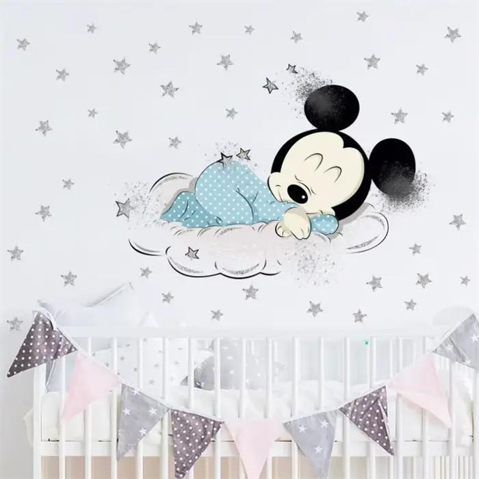 Dessin animé Mickey Minnie Mouse bébé maison Stickers muraux chambre d'enfants papiers peints prince