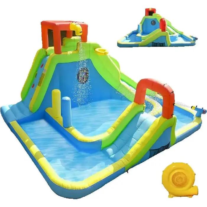 Parc toboggan Iatable, grand château d'eau pour enfants, maison gonflable amusante avec double pisci