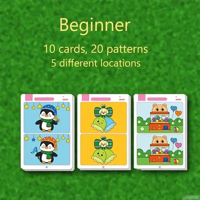 Les enfants trouvent différents livres de jeux, cartes d'entraînement à la concentration et au raiso