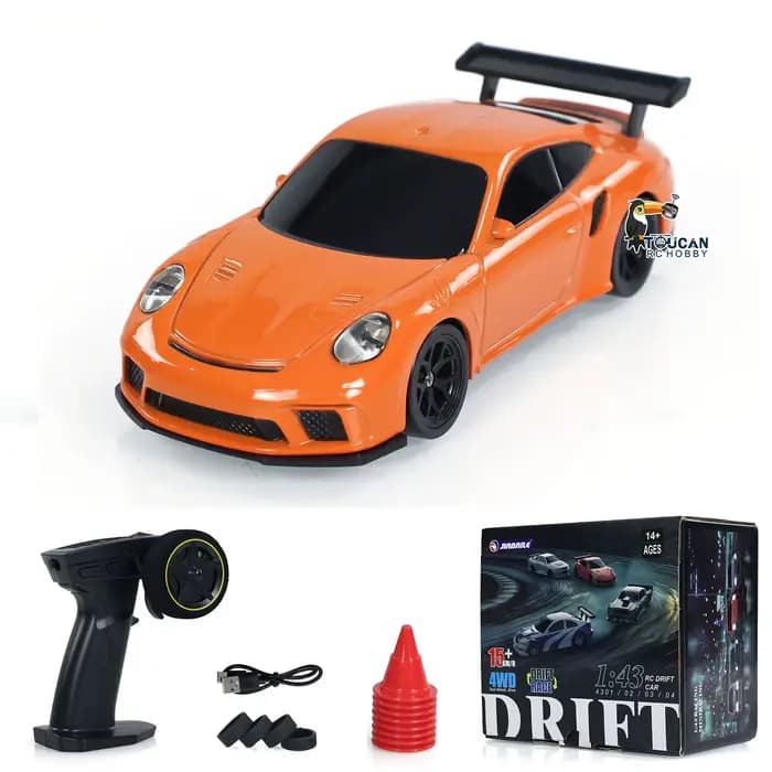 Voiture de course mini drift 1/43 RTR télécommandée, pneus 4x4, lumières radio, cônes de signalisati