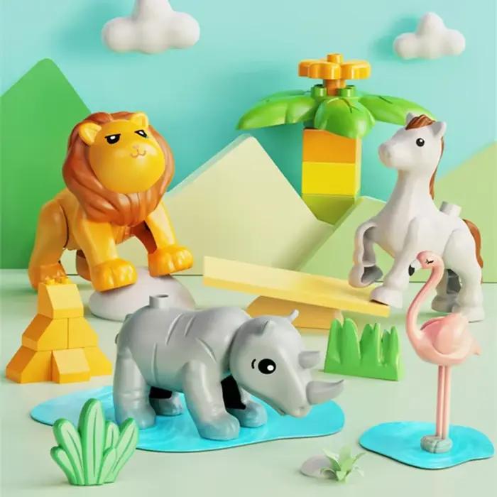 Gros blocs de construction, accessoires de figurines d'animaux de Zoo, grenouille, escargot, chien,