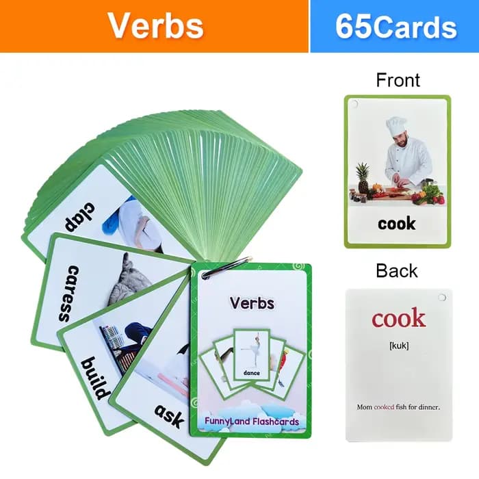 Cartes flash anglaises pour enfants, verbes d'action, école à domicile, salle de classe, matériel pé