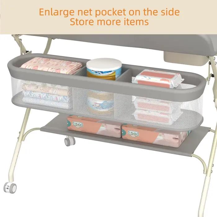 Table à Langer Pliable et Portable, Table à Langer Bébé Charge 11KG, avec Bassin d'Eau Panier de Ran