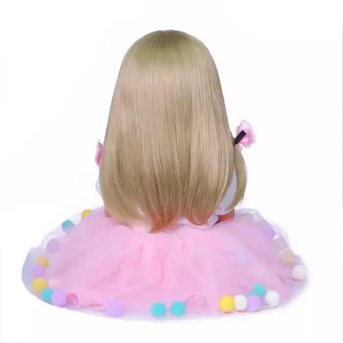 Perruque dorée collée pour poupée, 22 pouces, cheveux longs raides, 48-55cm, en Silicone, bricolage