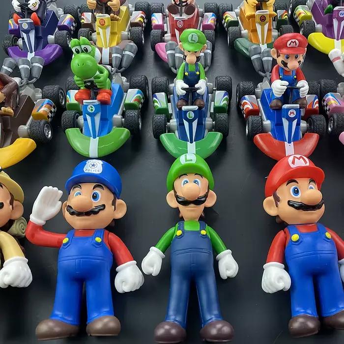 Super Mario Bros Karting Luigi Bowser Princess Peach Yoshi Toad Action Figure Toys, Rib Back Car, An