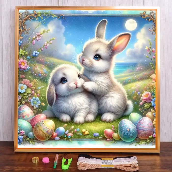 Kit de point de croix pré-imprimé lapin de Pâques, artisanat de broderie, peinture faite à la main,