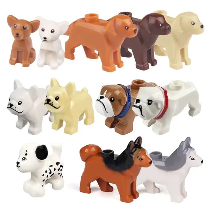 Blocs de construction d'animaux compatibles pour enfants MOC, cheveux dorés, chien de Police, bouled