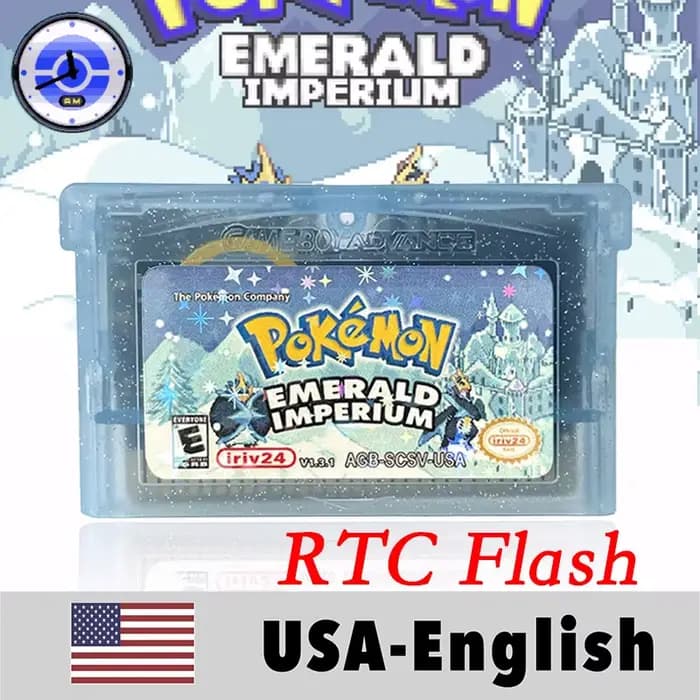 Cartouche ROM Hack USA English RTC Flash Pokemon Emerald Rogue Emerald Seaglass Imperium Game Dark F