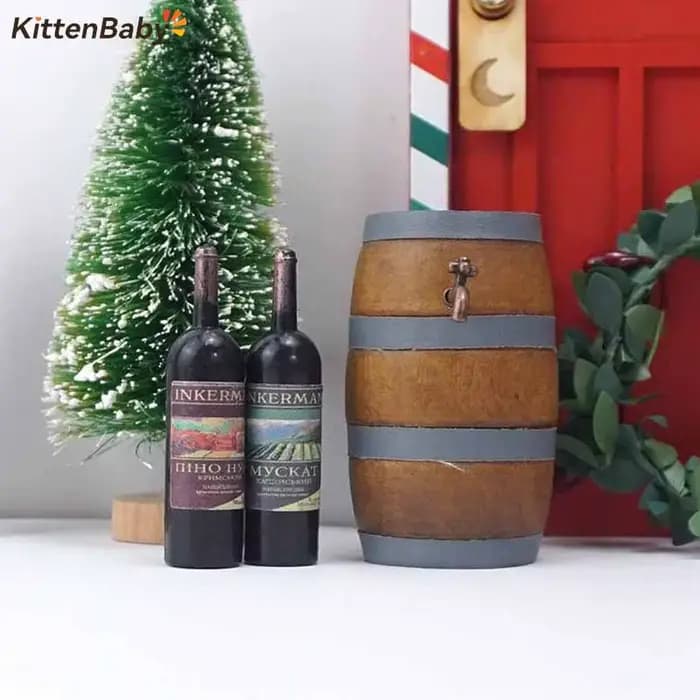 Bouteilles de vin rouge miniatures 1:12 pour maison de poupée, tonneau avec robinet d'eau, modèle de