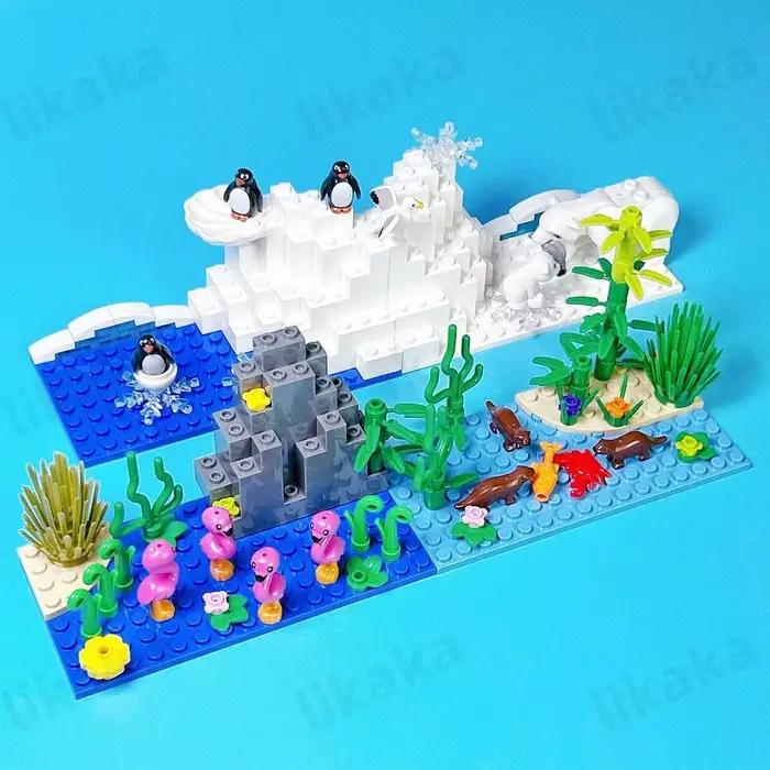 Blocs de construction d'animaux de ferme urbaine, animaux naturels, poisson, loutre, MOC, monde sous