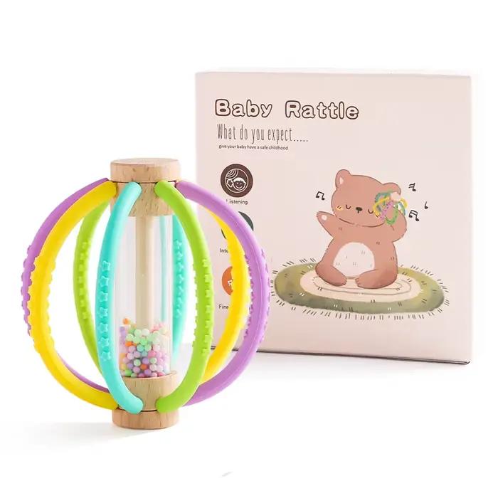 Hochet Sensoriel en Bois pour Bébé, Tambour de Pluie en Silicone, Soins Dentaires pour Nouveau-Né, G