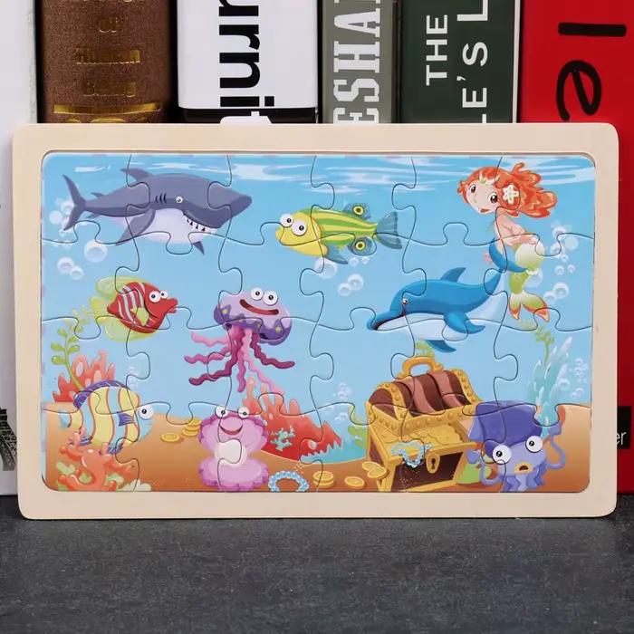 Nouveaux puzzles en bois de 24 pièces, animaux de dessin animé, jouets éducatifs en bois pour cadeau