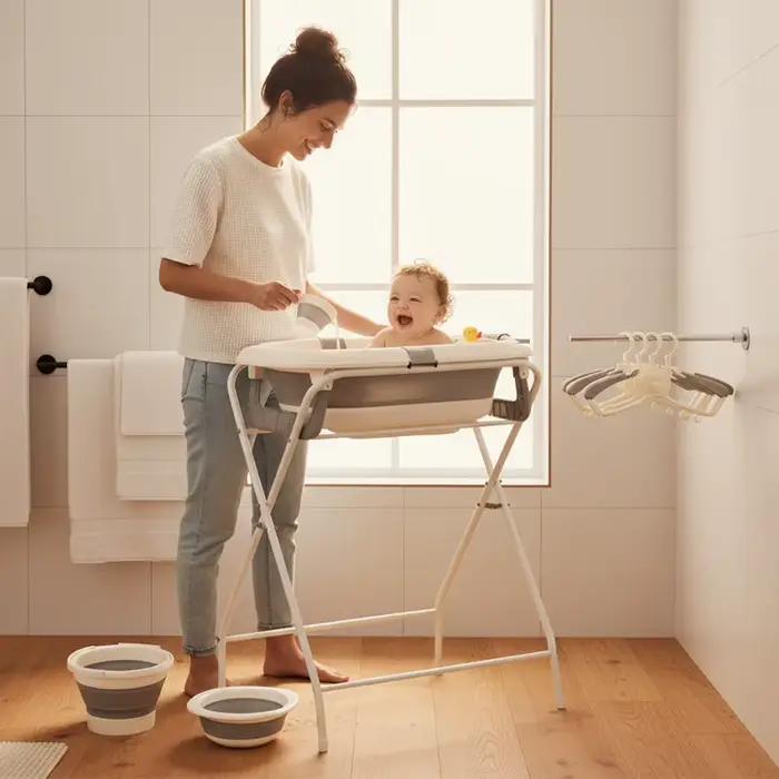 Ensemble de bain pour bébé pliable sans BPA, kit bassin et cintre pliables, design peu encombrant po
