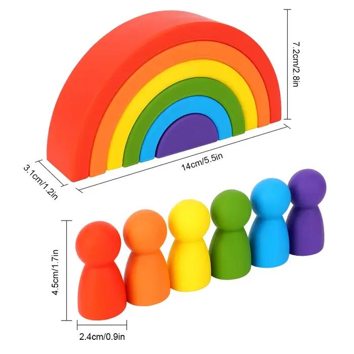 TYRY.HU 6/7/10 pièces Blocs de construction en silicone pour bébé, blocs souples arc-en-ciel, jouets