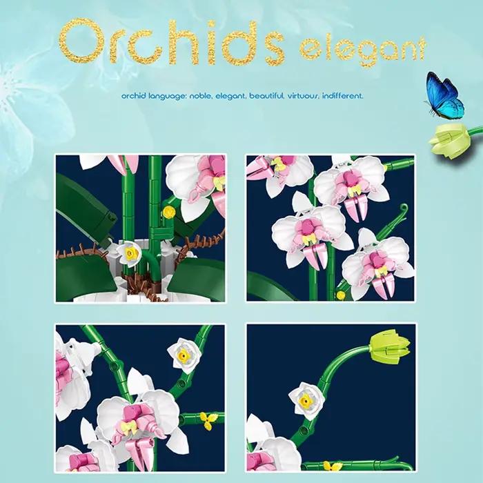 Blocs de construction orchidée fleurs Bouquet blocs de fleurs bonsaï plante modèle briques romantiqu