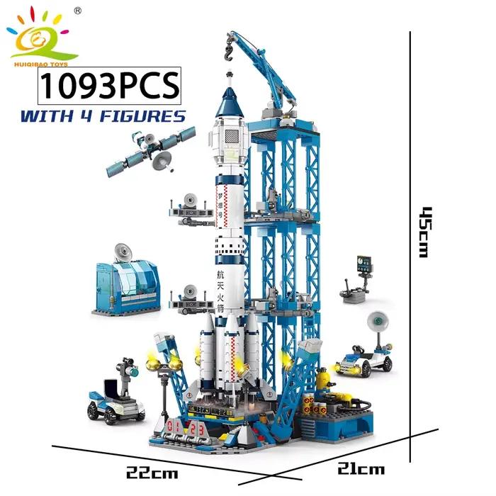 HUIQIBAO blocs de construction de fusée d'aviation spatiale avec figurine d'astronaute ville modèle