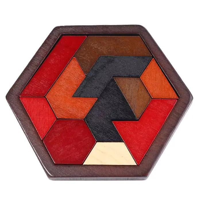 Jeu de Puzzle en bois, Puzzle Hexagonal, planche Tangram, jouets éducatifs, casse-tête IQ