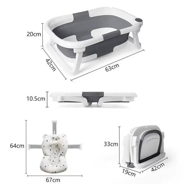 Baignoire pliable pour bébé avec capteur de température et coussin doux, en PP+TPR non toxique, bass