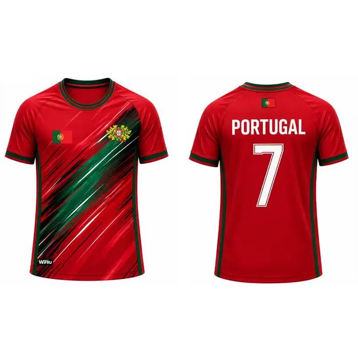 Maillot de football pour homme avec imprimé drapeau du Portugal 2026, T-shirt de sport respirant et