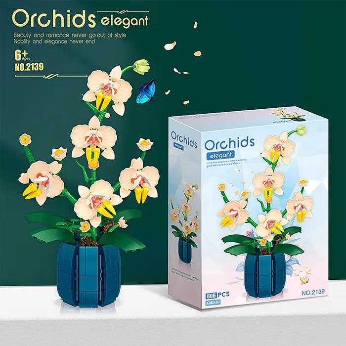 Blocs de construction orchidée fleurs Bouquet blocs de fleurs bonsaï plante modèle briques romantiqu