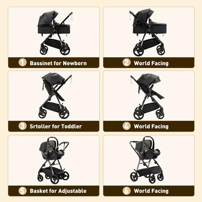 3 en 1 landau poussette Portable luxueux voyage landau haut paysage nouveau-né bébé poussette avec p