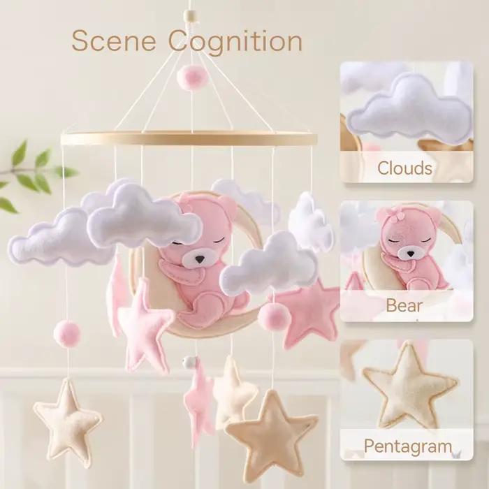 Berceau Mobile hochet bébé lit en bois cloche bébé hochets doux feutre dessin animé ours jouets berc