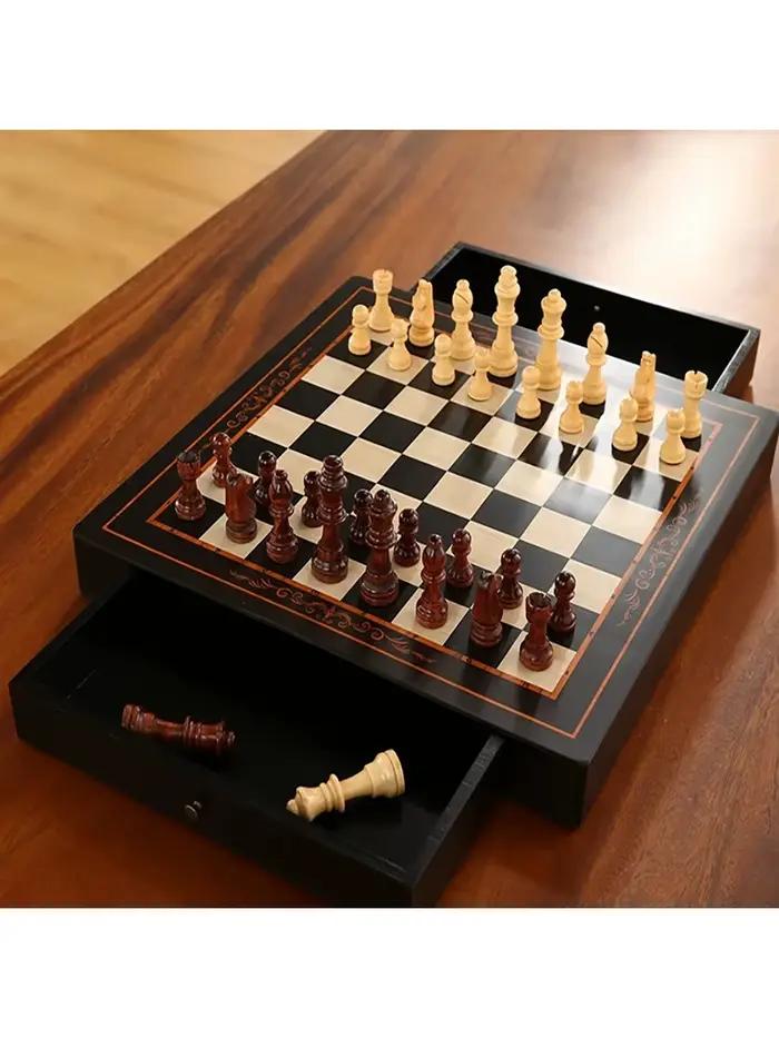 Échecs en bois de 24cm/9.45 pouces, bois massif de haute qualité, planche à tiroirs, jeu familial de