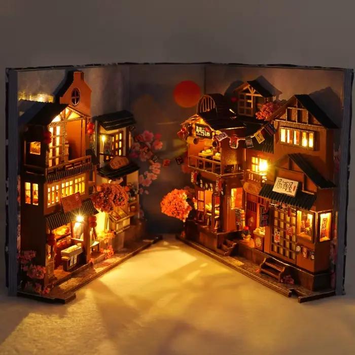 Kits d'insertion d'étagère de coin de livre de bricolage maison de poupée Miniature avec meubles boî